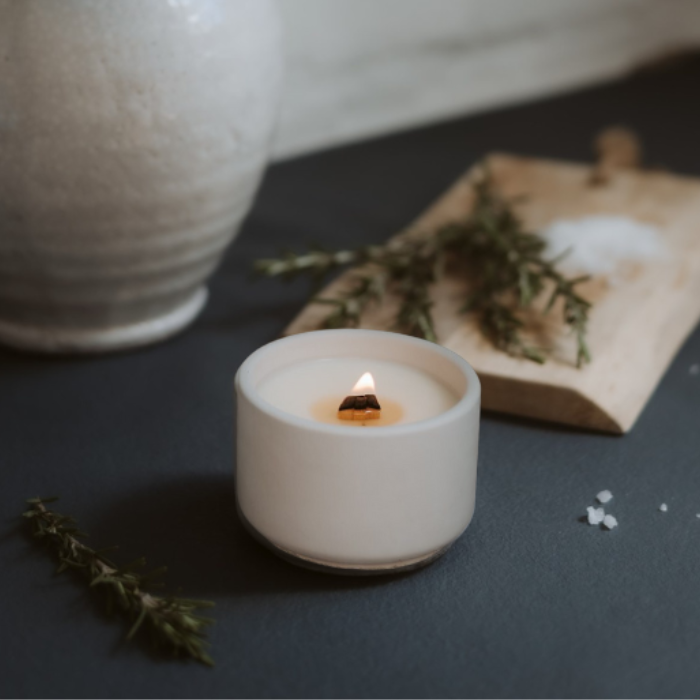 Refillable candle in concrete container - Rosemary & Sea Salt