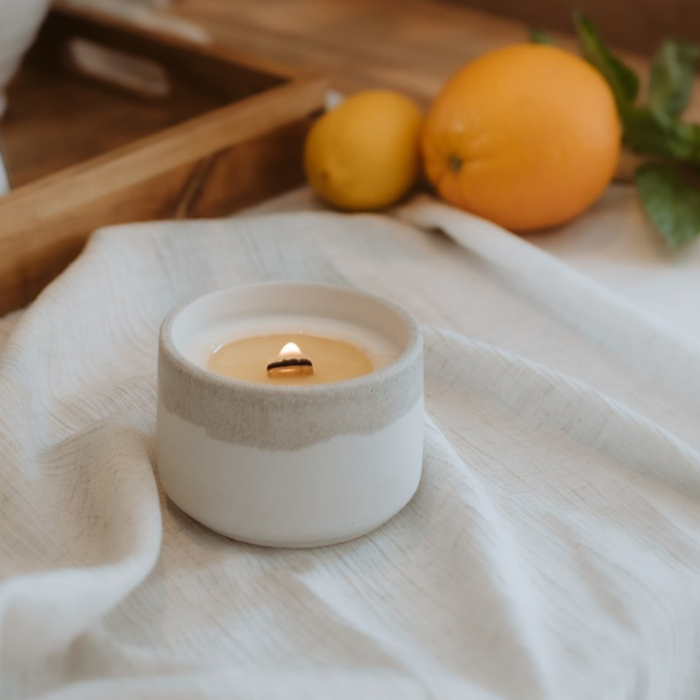 Refillable candle in concrete container - Basil & Neroli