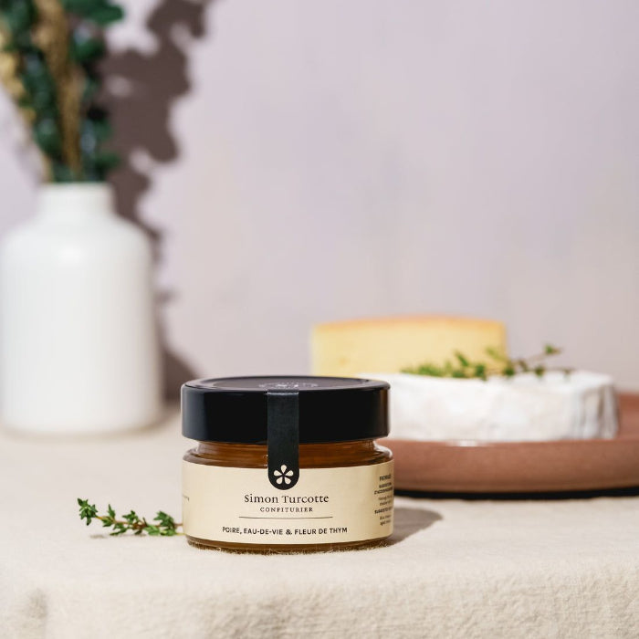Confiture à fromage - Poire, eau-de-vie, fleur de thym face