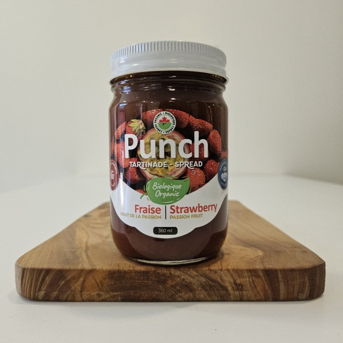 Organic strawberry and passion fruit spread