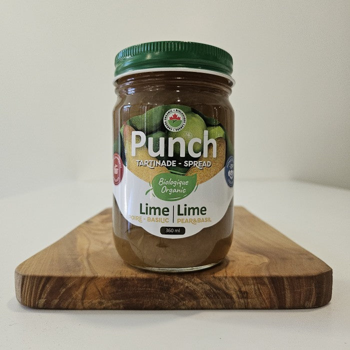 Organic lime, pear and basil spread