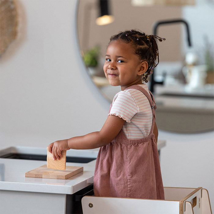 Wooden knife and cutting board set for children