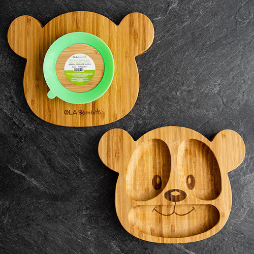 Bamboo plate with suction base - Teddy bear