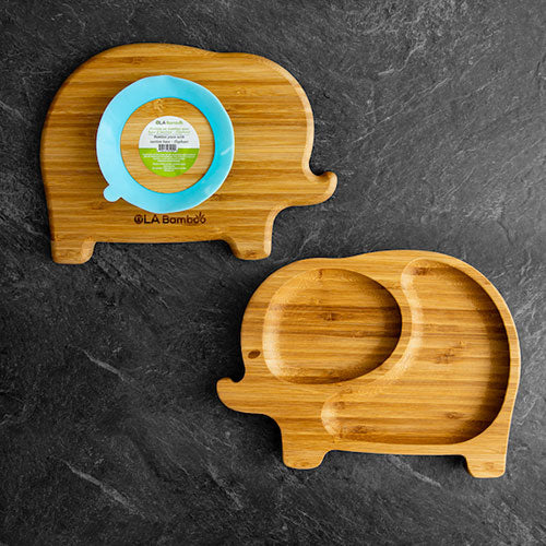 Bamboo plate with suction base - Elephant