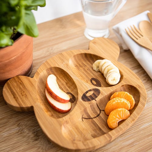 Bamboo plate with suction base - Teddy bear