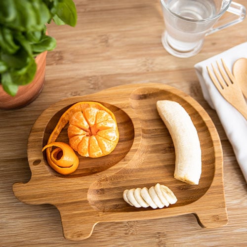 Bamboo plate with suction base - Elephant