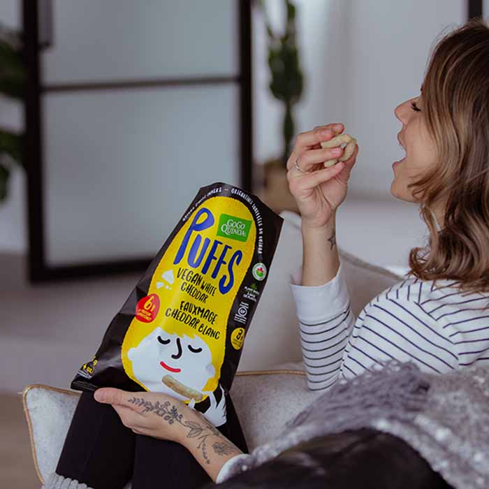 Puffs au quinoa sans gluten & véganes - Fauxmage Cheddar blanc