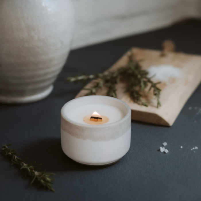 Refillable candle in concrete container - Rosemary & Sea Salt