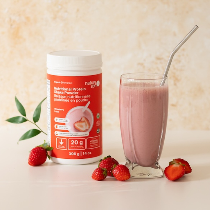 Boisson nutritionnelle protéinée biologique en poudre avec vitamines et sans gluten