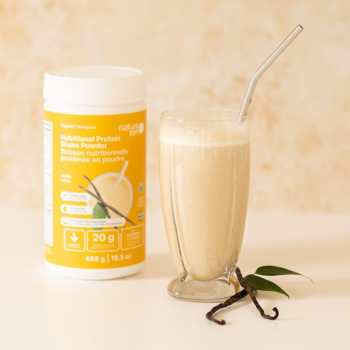 Boisson nutritionnelle protéinée biologique en poudre avec vitamines et sans gluten