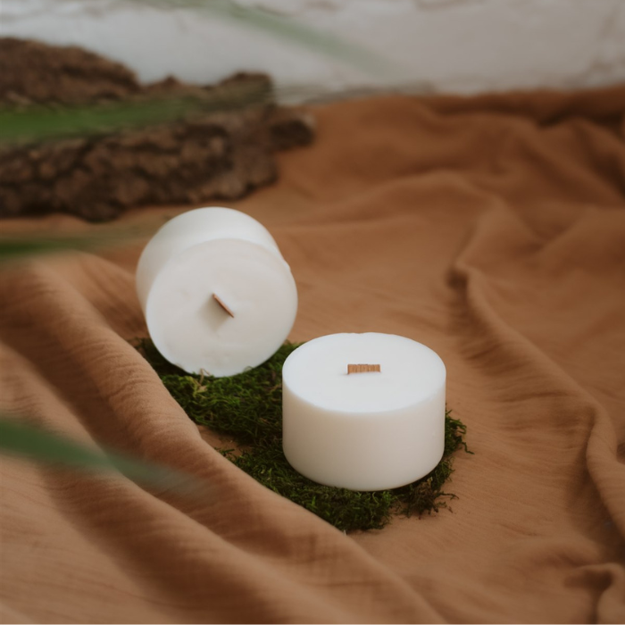 Refillable candle in concrete container - Teak wood & mahogany