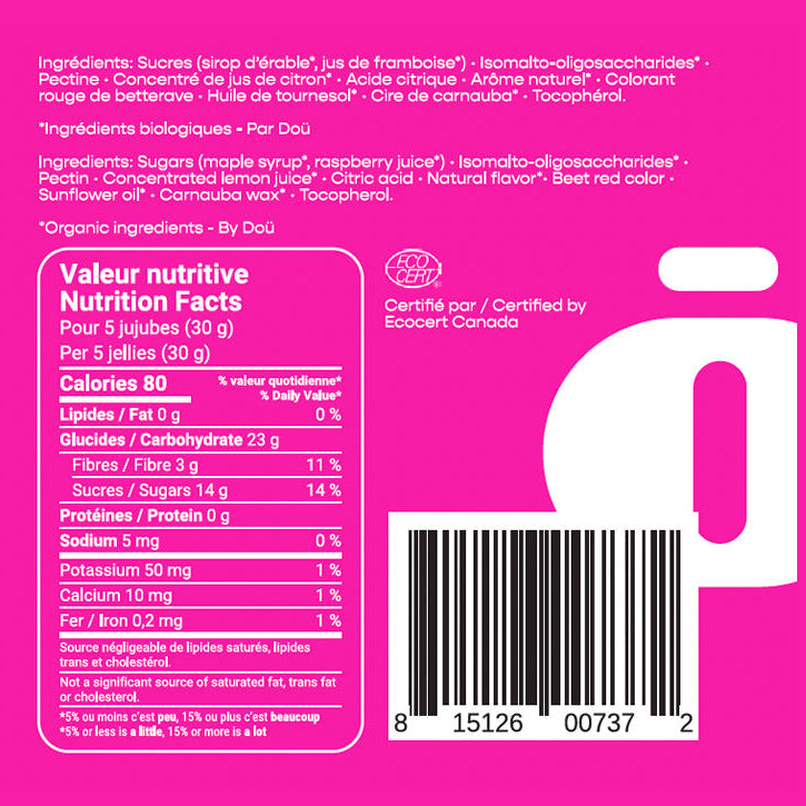 Jujubes au sirop d'érable bio et véganes - Framboise