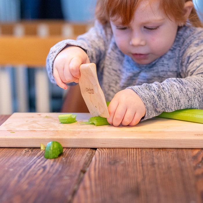 Wooden knife and cutting board set for children