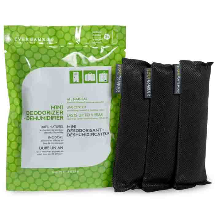 Désodorisant et déshumidificateur au charbon de bois de bambou moso - Mini format (lot de 3)