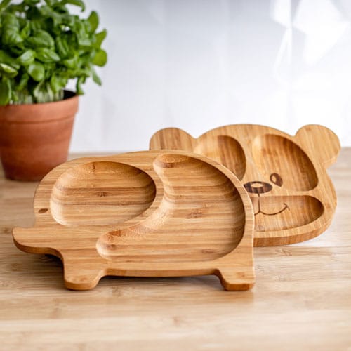 Bamboo plate with suction base - Elephant